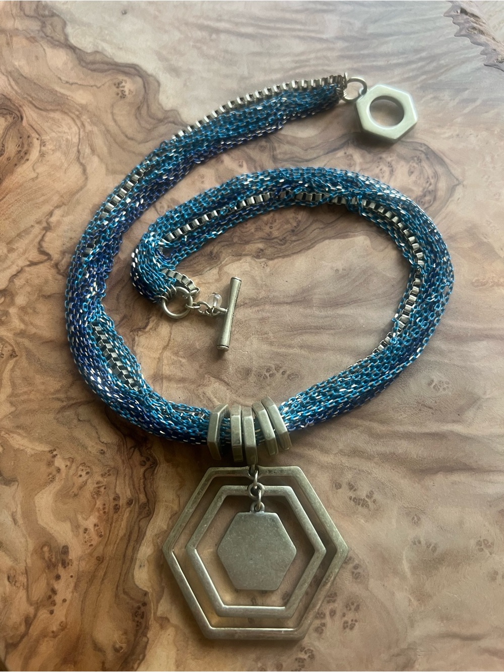 Kenneth Cole New York Blue Multi-Strand Necklace with Hexagon Pendant 16”